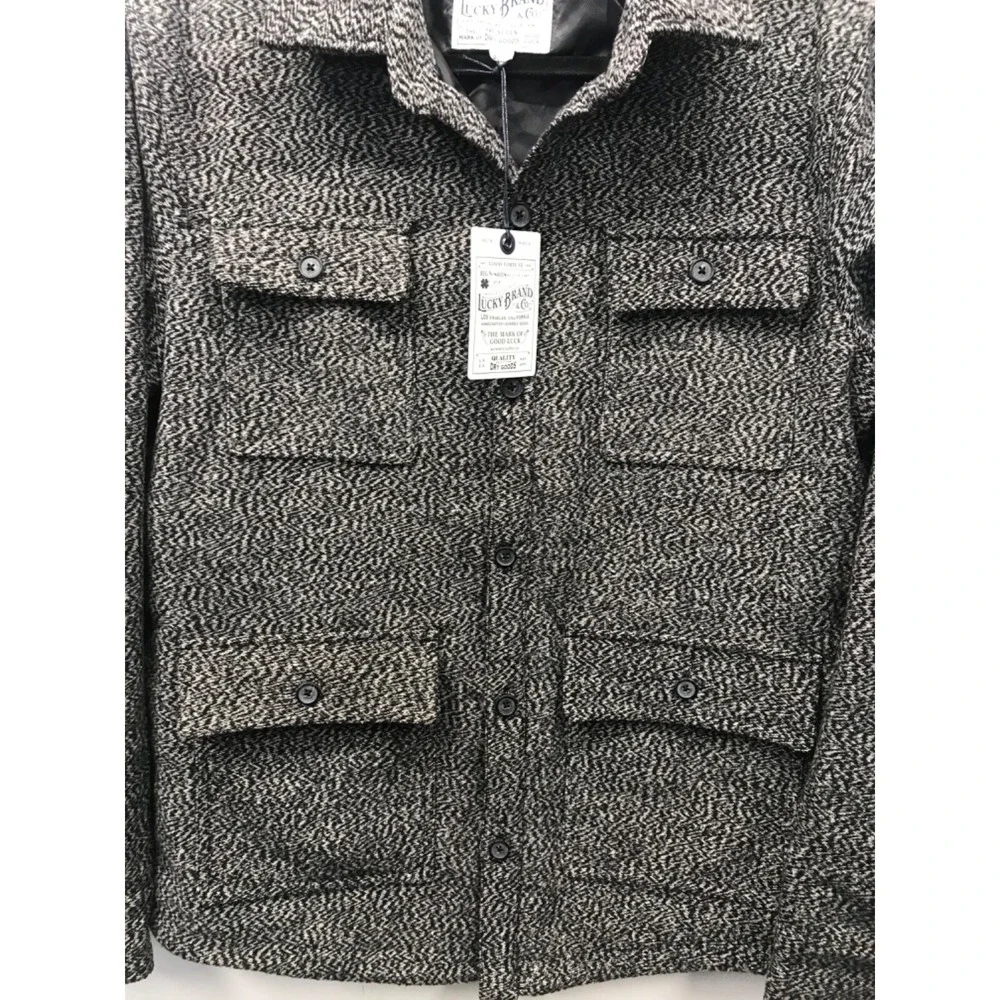 Lucky Brand Grindle Four Pocket Jacket Mens M Gray Black Utility‎ Wool Blend-NEW